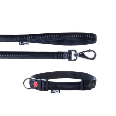Smycz + obroża Soft Style czarny odblask M 1,5 cm